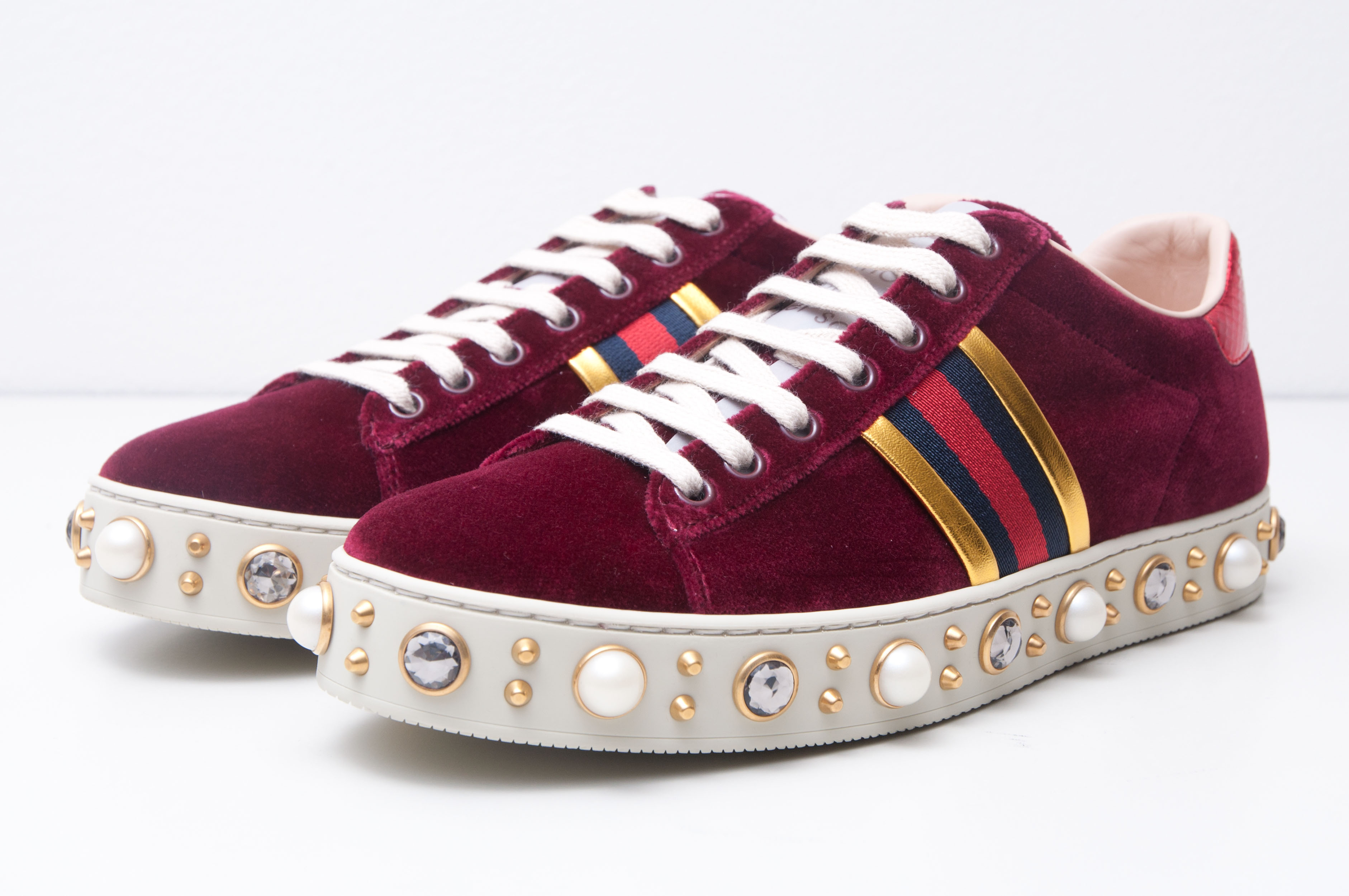 Gucci Red Velvet Loafers Purple Gucci Shoes