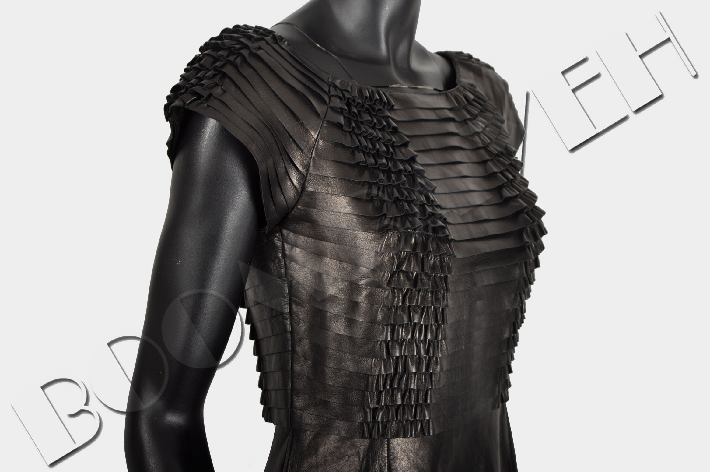 GUCCI 5000$ Authentic New Black Nappa Stripe On Silk Leather Dress sz ...